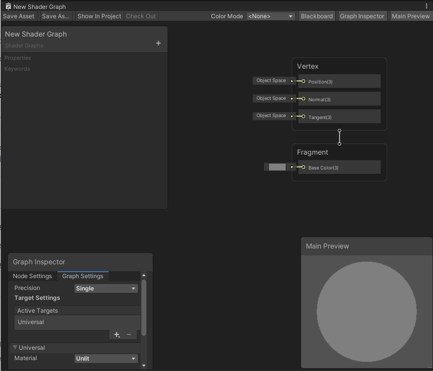 Espacio de trabajo de Shader Graph