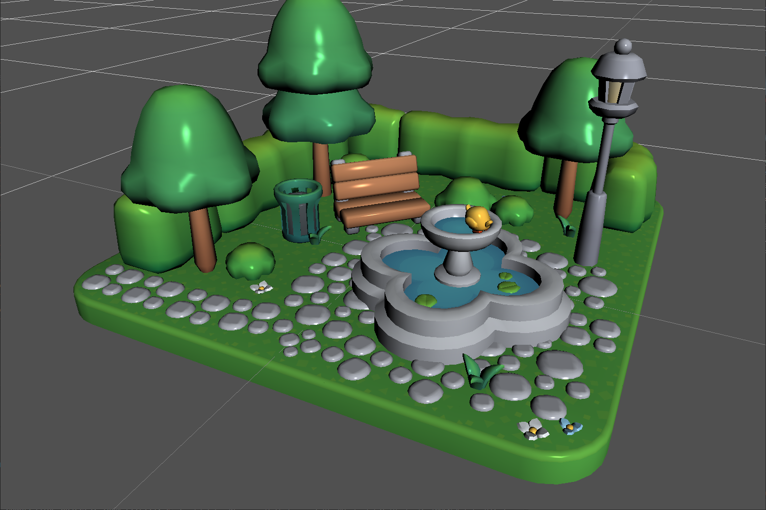 Diorama rendered with both Lambert and Phong’s shadings.