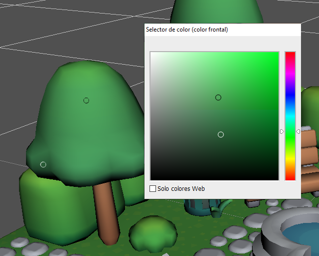 Comparison of a colour and the same colour added to dark gray, and their positions in the colour picker.
